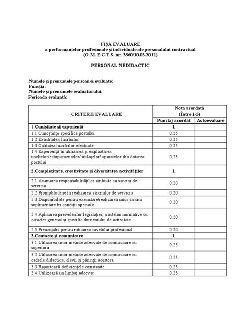 Model Fisa De Evaluare Personal Nedidactic Pdf