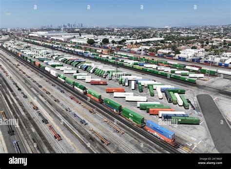 A General Overall Aerial View Of Freight Train Cars In A Union Pacific