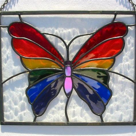 Rainbow Butterfly Stained Glass Hanging Window Panel Stained Glass Butterfly Faux Stained