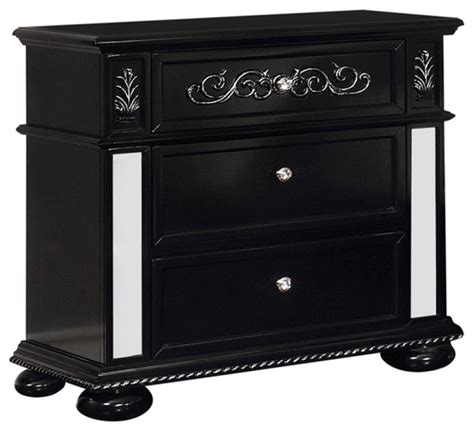 Bowery Hill Traditional Wood 3 Drawer Nightstand In Black Finish