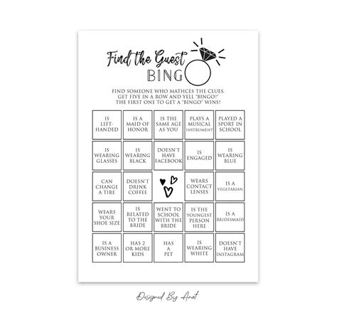 Find The Guest Bingo Bridal Shower Game Printable Simple