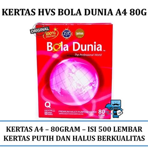 Jual Kertas A4 Hvs Bola Dunia Paper A4 80 Gram 500 Lembar Shopee