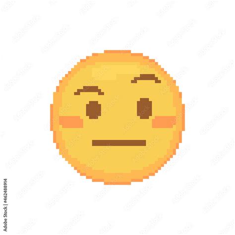 Pixel Art Raised Eyebrow Emoticon Retro Pixel Emoji Of Yellow Face