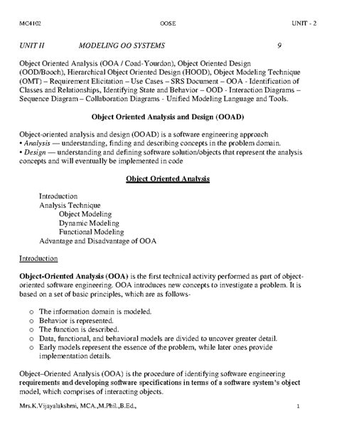 Mc Oose Unit Kvl Notes Unit Ii Modeling Oo Systems Object