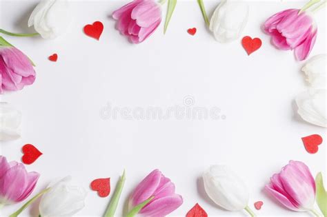 Frame Made Of Colourful Tulips Stock Photo Image Of Leaf Decoration