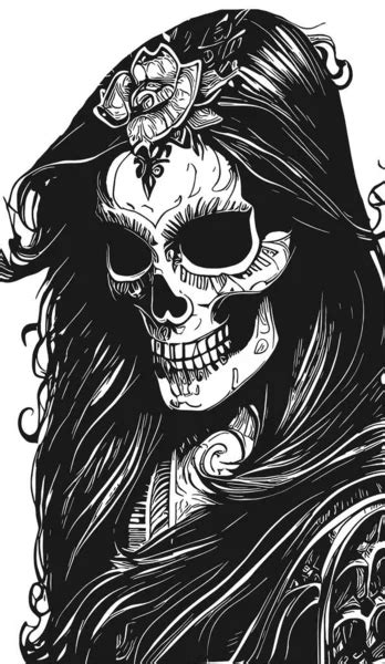 Female Skull Reference Hand Drawn Vector Black White Clip Stock Vector