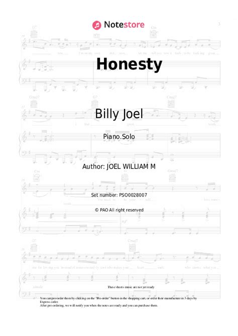 Honesty Piano Sheet Music Billy Joel In Note Store Piano Solo SKU