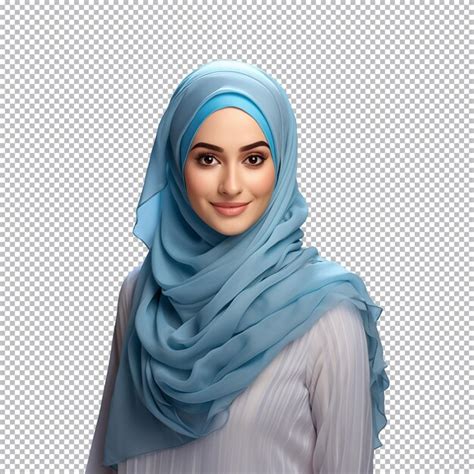 Retrato de uma mulher muçulmana usando um hijab azul isolado em um