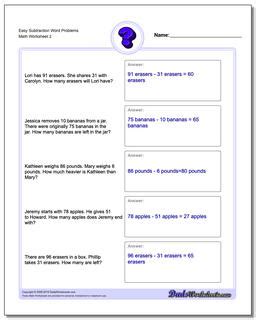 Word Problems Subtraction Word Problems Worksheets Library