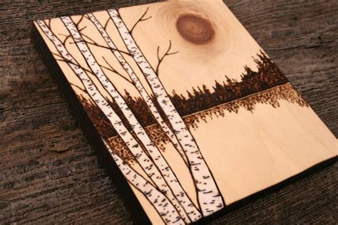 Lakeside Birch Trees Art Block Wood Burning Etsy Modelli Pirografia