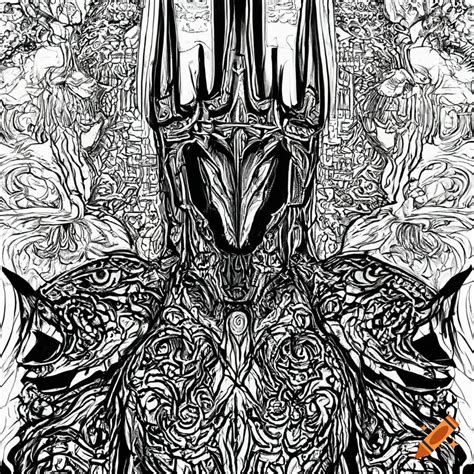 Detailed Line Drawing Of Sauron In Armor