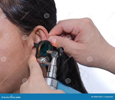 Ent Physician Checking Patient S Ear Using Otoscope With An Inst Stock Image Image Of Adult