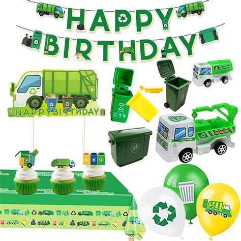 Garbage Truck Birthday Party Supplies Trash Banner Cake Topper Cupcake