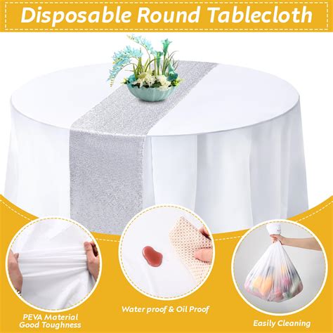 Newwiee Pcs Round Plastic Tablecloth Inch And Pcs Glitter Sequin