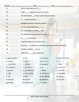 Reflexive And Reciprocal Pronouns Matching Spanish Worksheet TPT