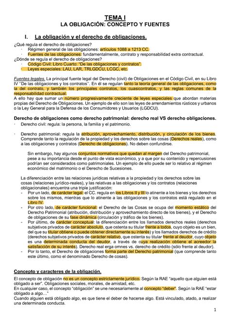 Civil II 1 tumba la casa mami TEMA I LA OBLIGACIÓN CONCEPTO Y