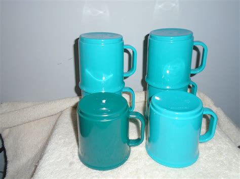 Vintage Rubbermaid Turquoise Green Melmac Coffee Cup Mugs Camping