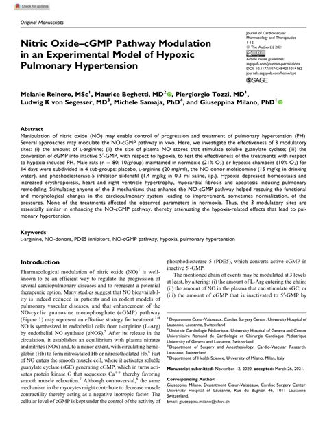 Pdf Nitric Oxidecgmp Pathway Modulation In An Experimental Model Of