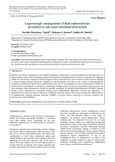 Pdf Laparoscopic Management Of Ileal Endometriosis Presented As Sub