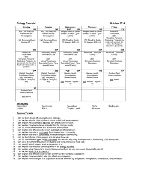 Calendar & Unit Targets - Liberty Union High School District