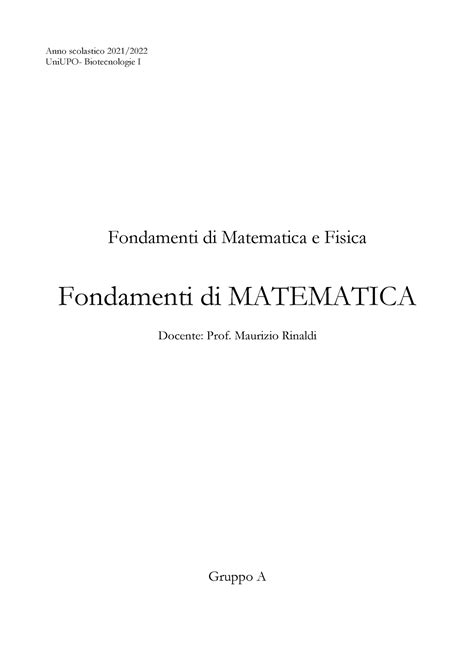 Appunti Matematica Rinaldi Anno Scolastico Uniupo