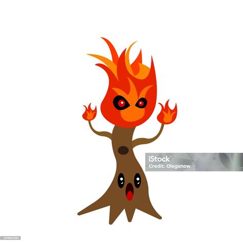 Flaming Tree Trunk Cartoon Character Screaming In Fright Stock ...