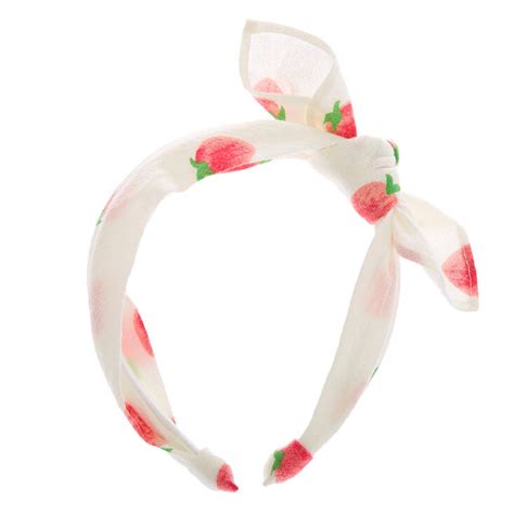 Strawberry Knotted Bow Headband White Claires