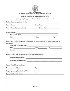 Fillable Online Deq State Ms Aerial Applicator Application