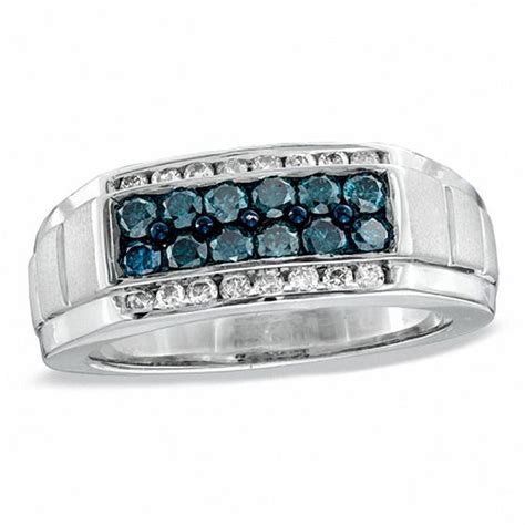 Men S Ct T W Enhanced Blue And White Diamond Band In Sterling