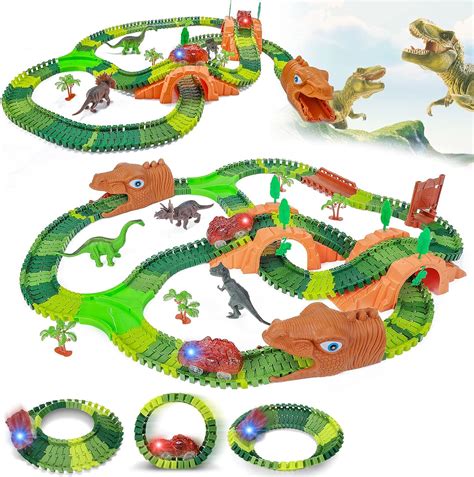 Dinosaur Toys Dinosaur World Road Race Car Track Set Flexible Track