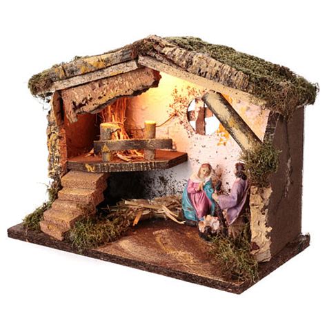 Capanna natività con luce led 25x35x20 cm per statuine di 12 cm