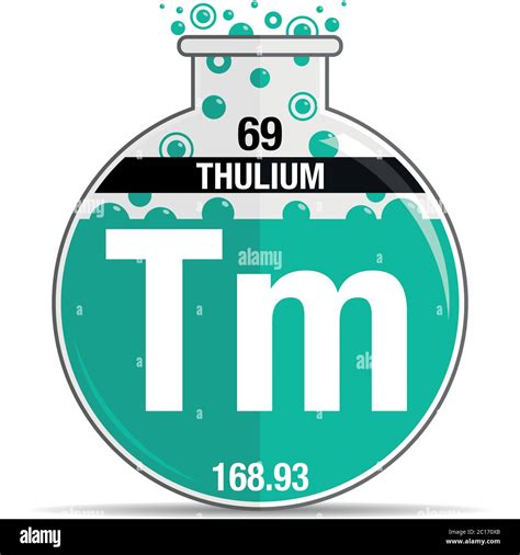 Thulium Symbol On Chemical Round Flask Element Number 69 Of The