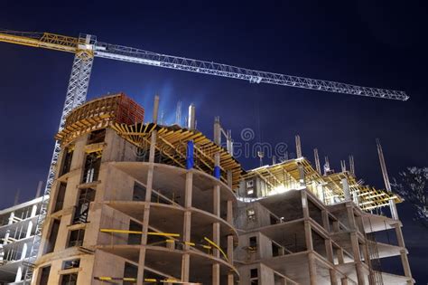 Building Construction Site At Night Stock Photo - Image of housing ...