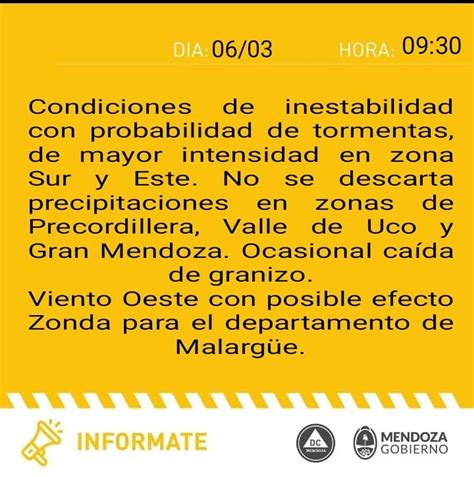 Mendoza alerta amarilla por tormentas viento efecto zonda y caída de