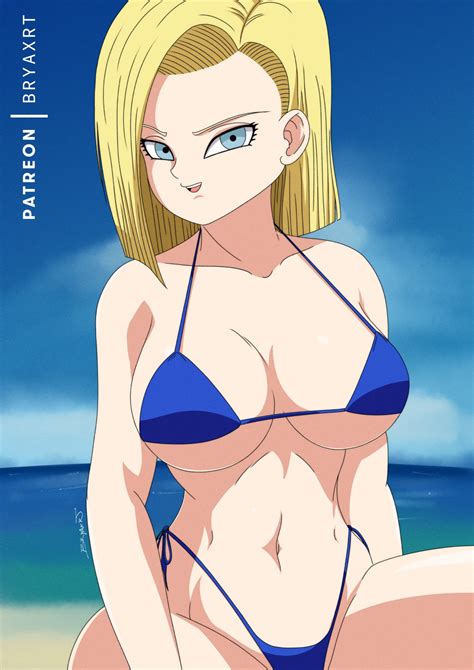 Rule 34 Android Android 18 Big Breasts Bikini Blonde Hair Blue Eyes Bob Cut Bryaxrt Dragon