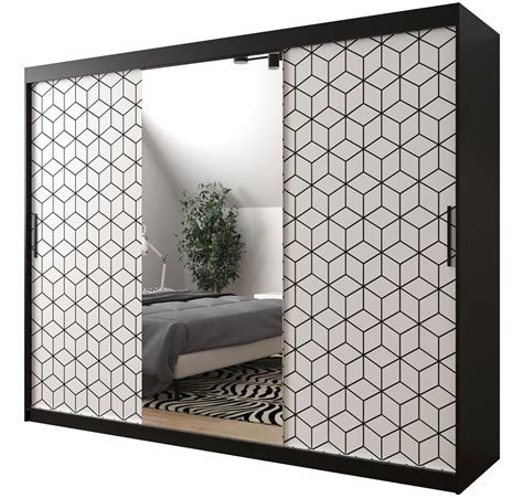 Hexagon Ormar Ogledalo 3 Vrata 250x62x200 Cm Crno Beli Emmezeta Webshop