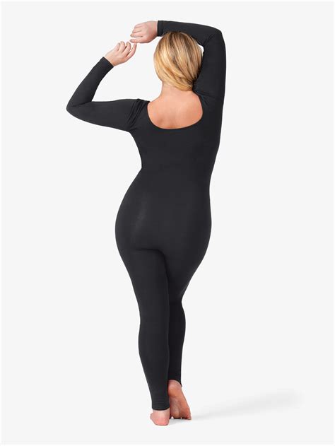 Womens Plus Size Scoop Neck Cotton Long Sleeve Unitard Unitards