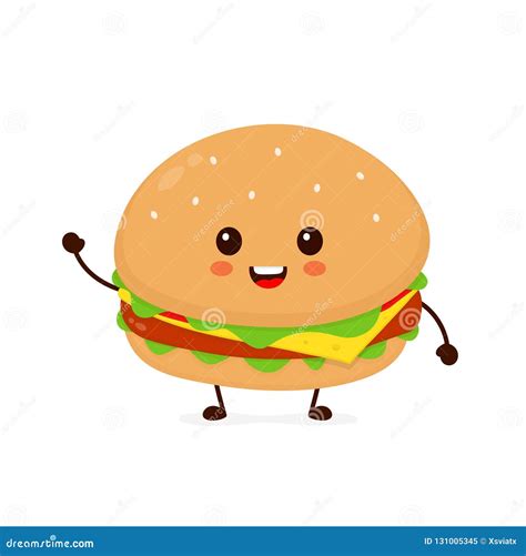 Happy Smiling Funny Cute Burger Stock Vector Illustration Of Fast