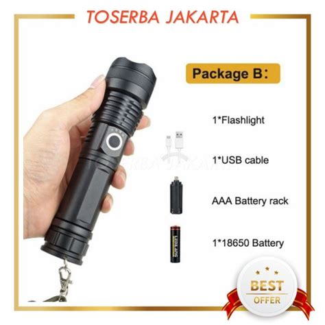 Jual XHP50 Senter LED USB Recharge Jarak Jauh 600 1000M 15000 Lumens