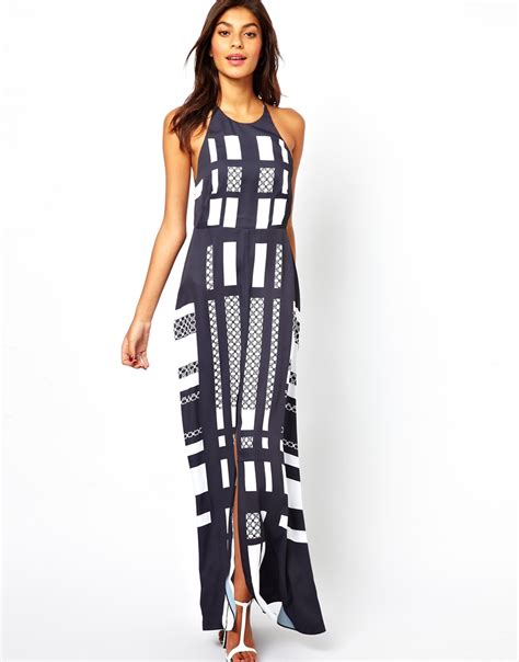 Asos Mono Print Maxi Dress In Blue Lyst