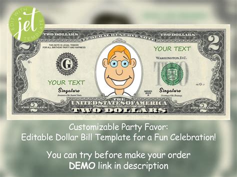 Editable Two Dollar Bill, Money Bill Art, Your Face on Money ...