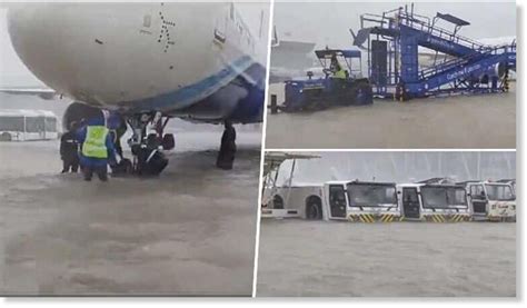 Cyclone Michaung Runway At Chennai Airport India Flooded As Rain Pounds City Cars Washed Away