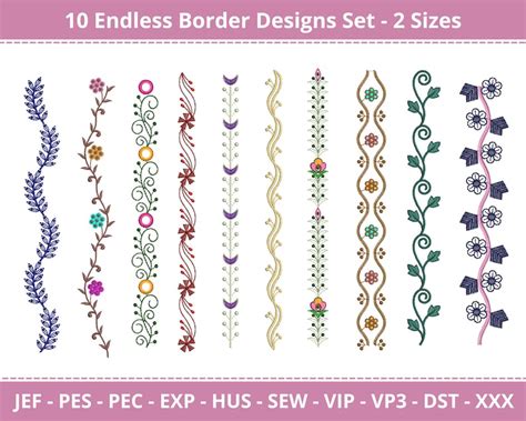 10 Embroidery Border Designs Bundle 2 Sizes Instant Etsy