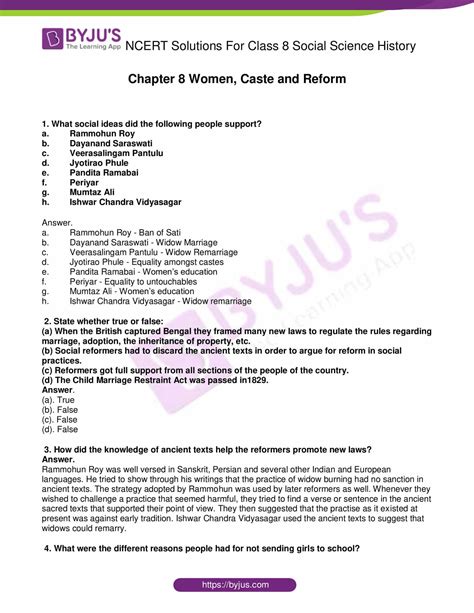 Ncert Solutions For Class 8 History Social Science Chapter 8 Women