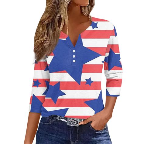 Mohiass 4th Of July Stars Striped Shirts For Women Independence Day