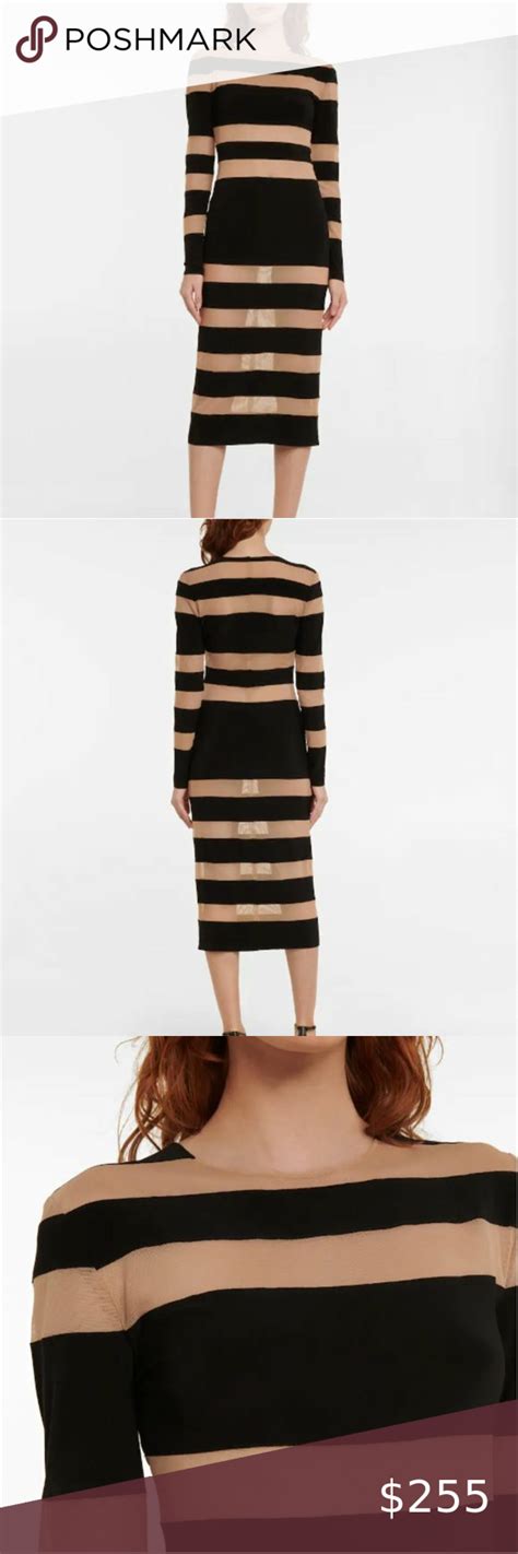 Norma Kamali Striped Sheer Paneled Midi Dress Midi Dress Fashion