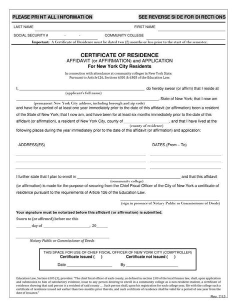 Free Sample Printable Certificate Of Residency Template