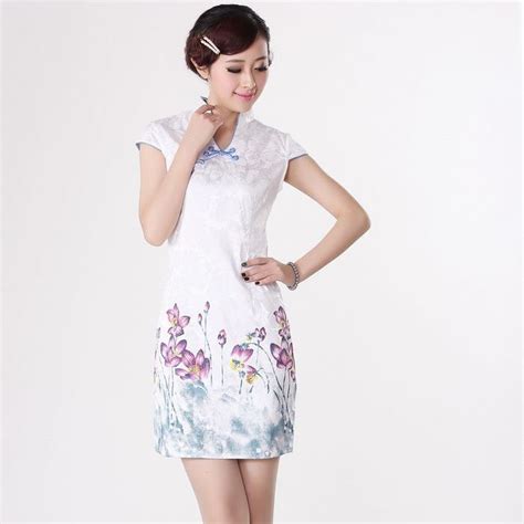 Charming Flowers Short Open Neck Cheongsam Chinese Dress Costume