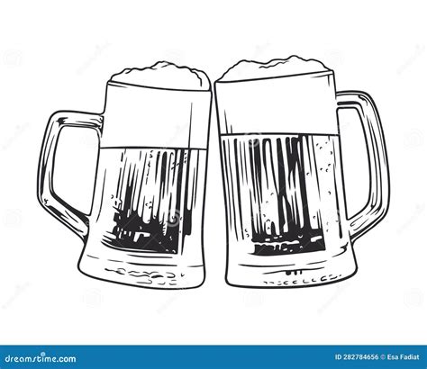 Illustration Of Two Toasting Beer Mugs Cheers Clinking Glass Tankards Full Of Beer Vector