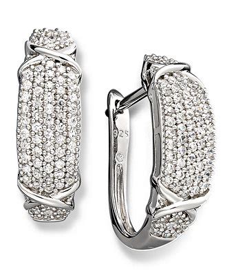 Macy's Diamond Hoop Earrings in Sterling Silver (1 ct. t.w.) - Earrings ...